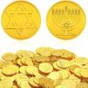 Yinkin 180 Pcs Hanukkah Gelt Coins for Hanukkah Activity Party Coins Treasure Hunt Coins for Game and Party Favors, 2 Styles(Gold)
