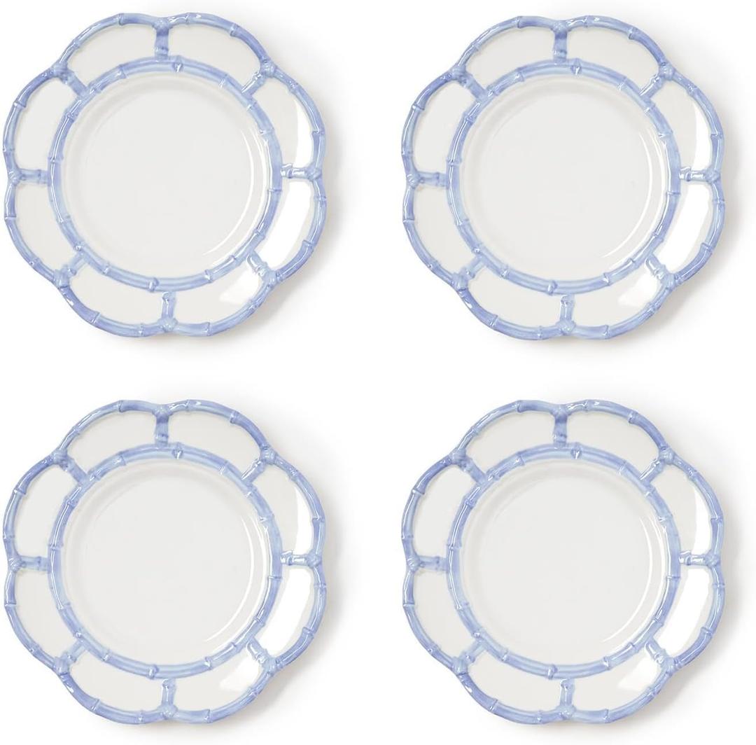 Two's Company French Blue Bamboo Touch Salad Plates, 8.75-Inch, Set of 4