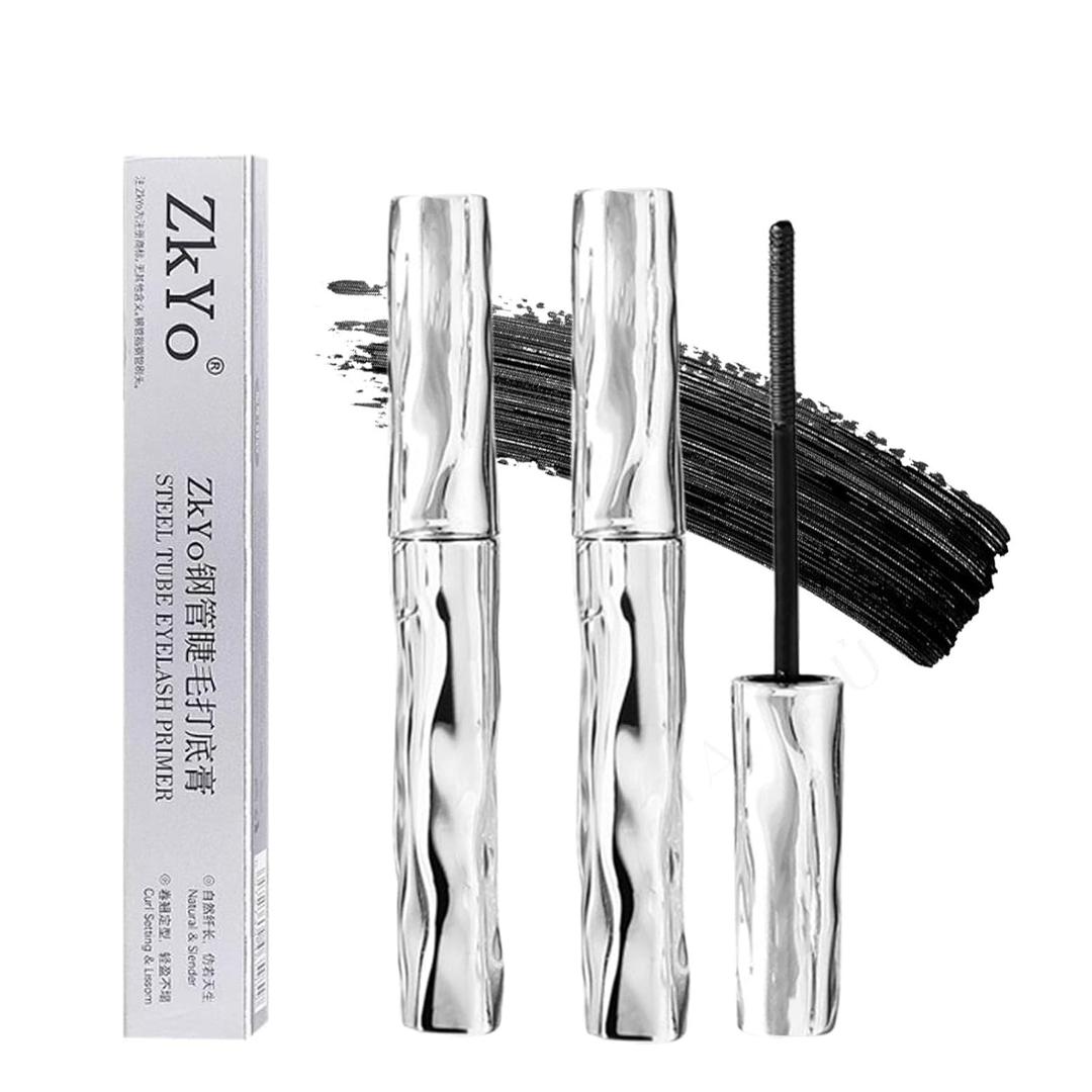 Steel Tube Eyelash Primer, Tubing Mascara,Waterproof Long-Lasting 3D Curling Eyelash Iron with No Flaking, Sweat-Proof, Lengthening, Black 0.12oz/3.5g (2pcs)