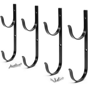 Pool Pole Hanger Premium 4pc Black Aluminium Holder Set by Aquatix Pro, Ideal Hooks for Telescopic Poles, Skimmers, Leaf Rakes, Nets, Brushes, Vacuum Hose, Garden Tools and Swimming Pool Accessories