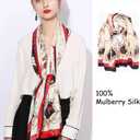 ANDANTINO 100% Mulberry Silk Long Scarf for Women Large Shawls for Headscarf and Neck- Oblong Hair Wraps with Gift Packed (1-red&navy-carriage)