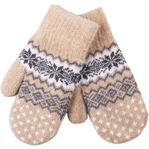 Winter Warm Mittens for Women Men - Soft Faux Cashmere Mittens Elastic Cuff Fashionable Stretchy Knit Gloves Cold Weather (Khaki Snowflake)