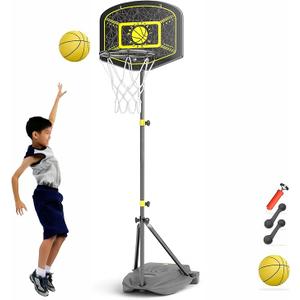 Adjustable Kids Basketball Hoop Indoor Outdoor Play Set for Ages 3-8, Portable with Pump & Toddler Sized Basketball