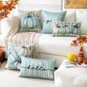 2 x Artscope Fall Decorative Throw Pillow Covers 18x18 Inch Set of 4, Hello Pumpkin Give Thanks Buffalo Plaid Outdoor Farmhouse Pillow Cases for Home Sofa Couch-Light Blue