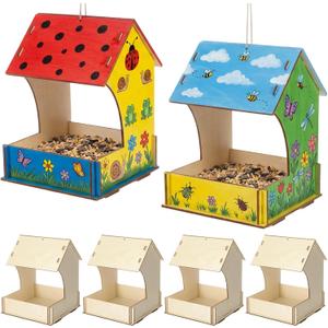 DoubleFill 6 Pack Wooden Bird Feeder Kits, DIY Bird House Kits, Build and Paint Craft for Adults, Unfinished Birdhouse Wood Craft for Educational Fun Art Outdoor Activities Gifts