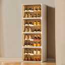 SDADI Shoe Rack, 16 Pair Expandable Plastic Shoe Storage Cabinet with Doors for Closet, Free Standing Shoes Organizer for Entryway, Hallway, Bedroom, White