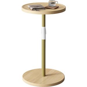 Adjustable End Table, Small Round Side Table, Drink Table for Small Spaces, Pedestal Nightstand for Living Room, Bedroom, Sofa Couch, Natural ET-010YW