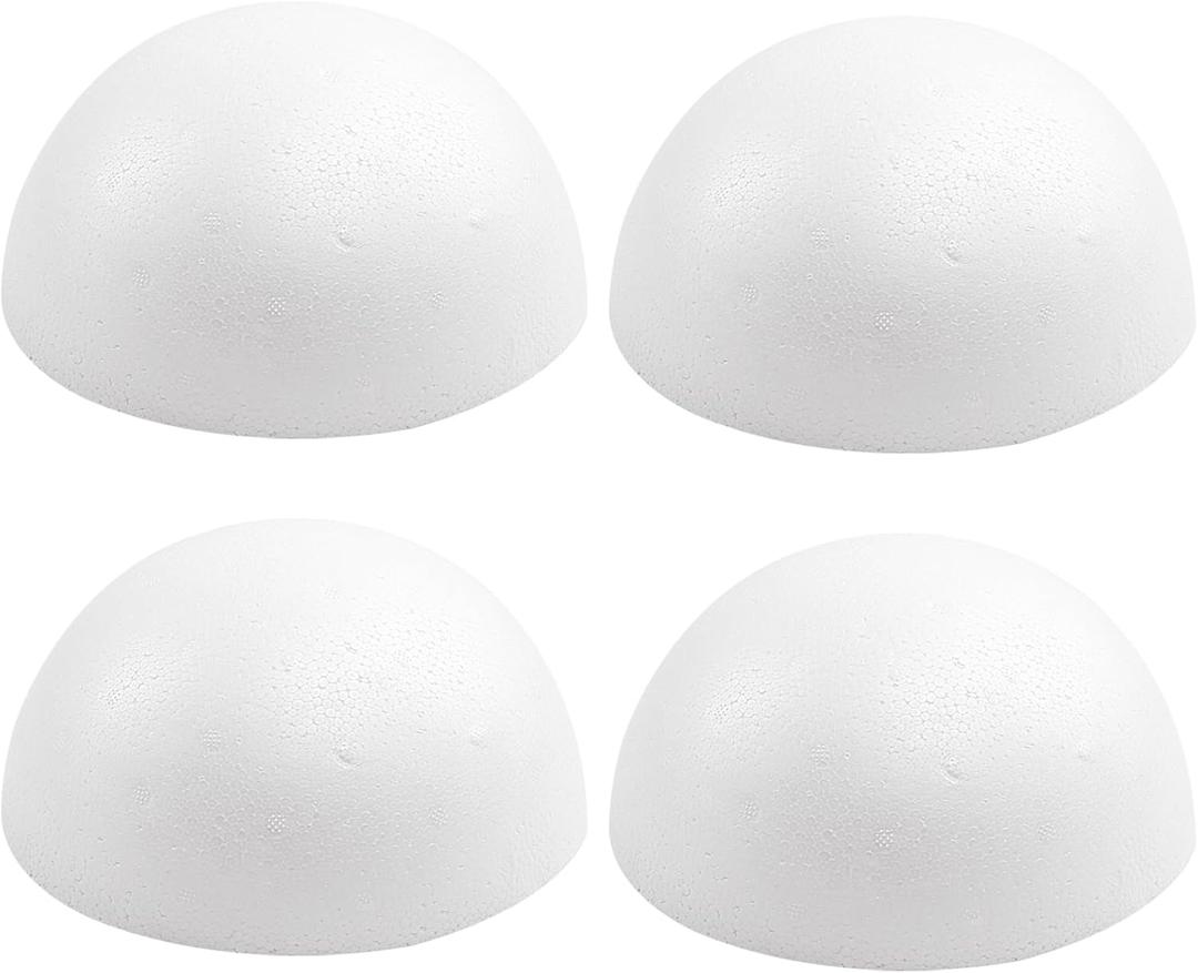 Crafjie 4PCS 8 Inchs White Foam Balls Half Round Polystyrene Half Foam Balls Craft Supplies Hemispherical Christmas Craft Ballfor DIY Home Craft Project and Art Decoration