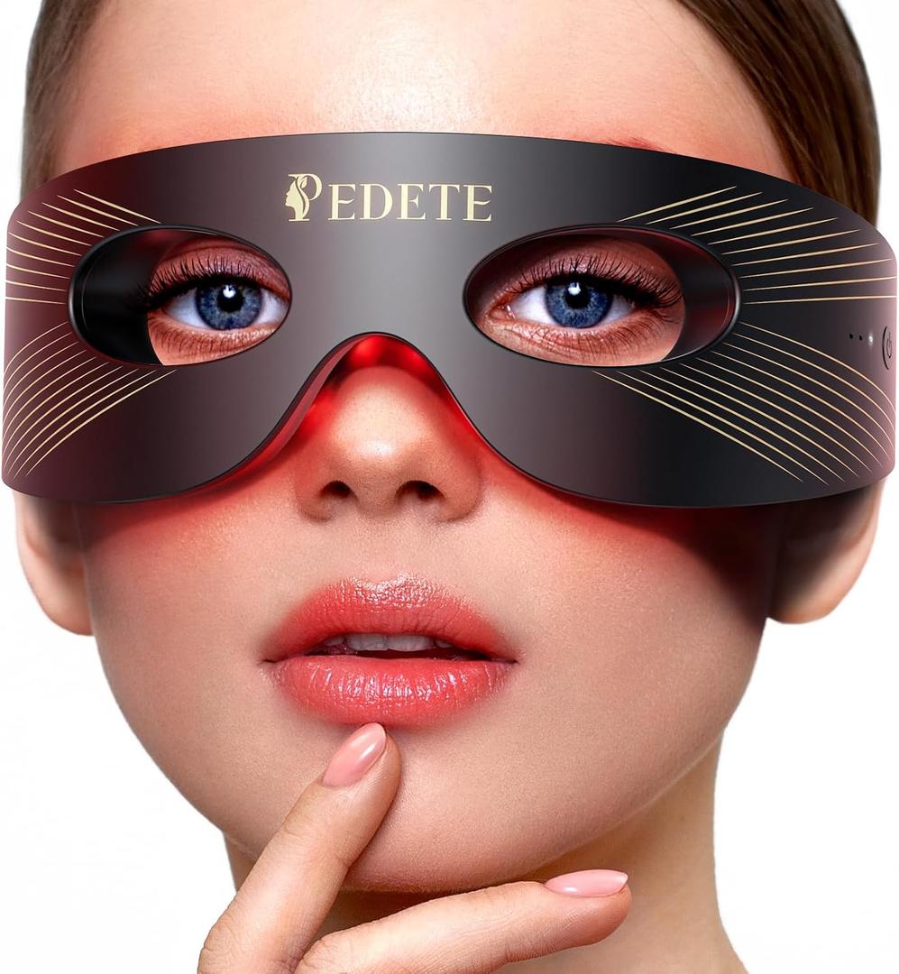 Pedete Red Light Therapy for Eyes, 3 Modes Under-Eye Red Light Eye Mask, Eye Massager for Fine Lines Eye Bags and Dark Circles for Men Women(Black)