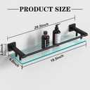 Bathroom Glass Shelf 20IN Rectangular Stainless Steel Tempered Glass Shelves Modern Stainless Steel Wall Mount Bathroom Shelf (Matte Black, 20‘’), 20'' with Railing