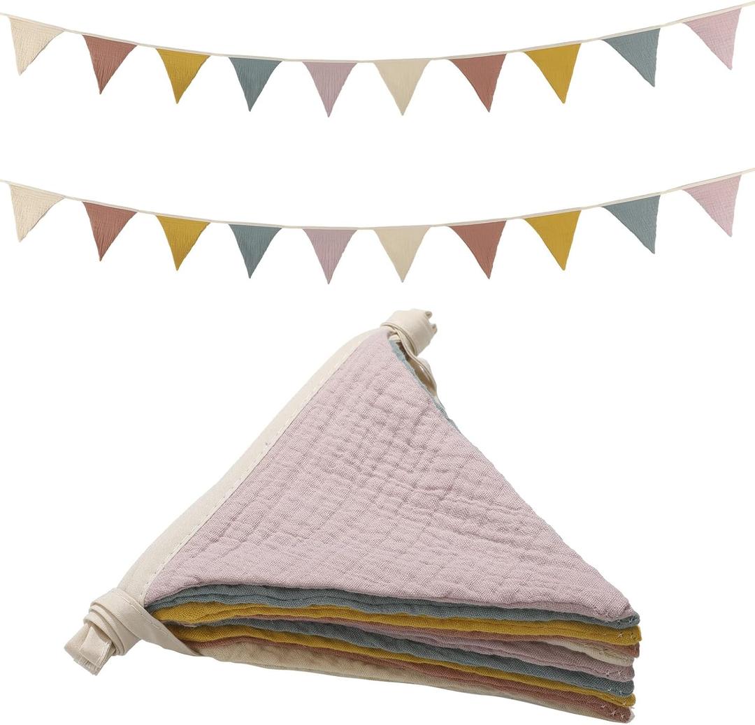 Oudain 15.5 ft Pennant Banner Flags, 2 Pcs Nursery Garland Triangle Bunting Flag Baby Banner for Nursery Decor Baby Birthday Boho Wedding Shower Party Event, Each 7.75 ft(Rainbow Color)