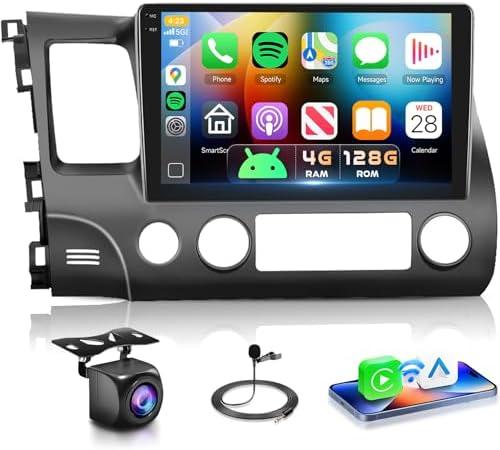 4G 128G Car Stereo for Honda Civic 2006 2007 2008 2009 2010 2011 Radio,10.1" Incell Touchscreen Wireless Carplay Android Auto 36EQ Bluetooth 5.0 Android 15 GPS WiFi FM/RDS Backup Camera