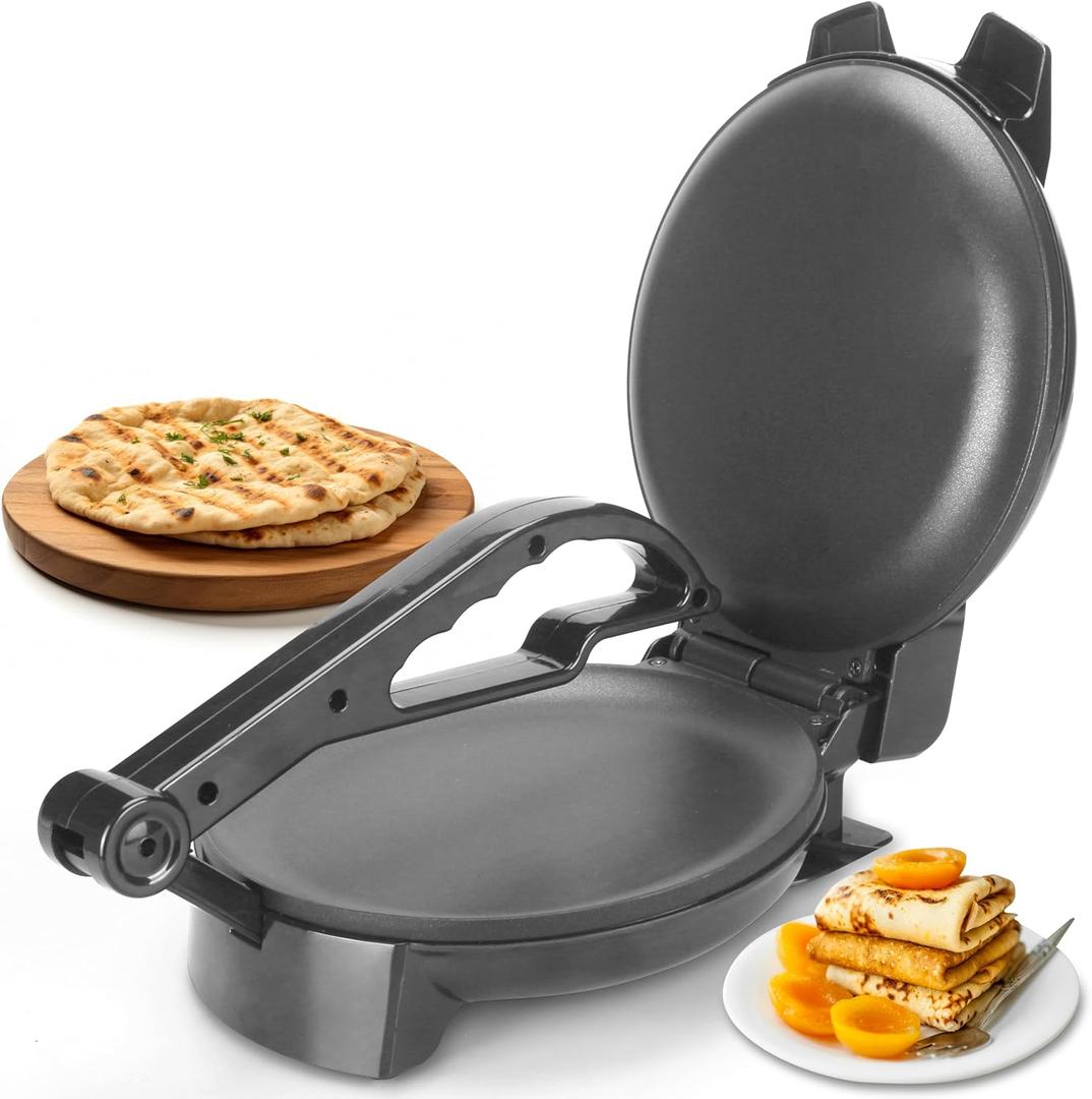Compact Roti Maker, 8'' Electric Tortilla Maker Machine, Maquina Para Hacer Tortillas, Electric Tortilla Press, Prensa Para Tortillas, Crepe Maker, Recipe Included, Black