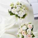 Meldel Ivory Wedding Bouquets for Bride Bridesmaid with Corsage and Boutonniere Set, 8 Inch White Champagne Artificial Roses Flowers Bridal Bouquet for Wedding Church Decoration,Ceremony, Anniversary