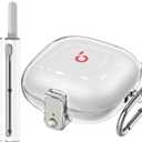 with Safety Lock for Beats Fit Pro Case Cover, Cleaner Kit for Beats Fit Pro, Accessories with Anti-Lost Keychain/Silicone Wrist Strap(Clear) | with Safety Lock, Silicone Wrist Strap, Clear (A1-Clear+Bi)