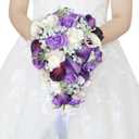 Emivery Calla Lily Wedding Bouquet Cascading Bridal Bouquet Artificial Purple Flower Bouquet Cascading Wedding Bouquets for Bride