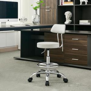 FIRAVOE Drafting Stool (Height Adjustable Office Chair with Footrest 19.5"-26.6")(Drum Stool with Back) Space Saving Tattoo Chair (Gray) (Grey)