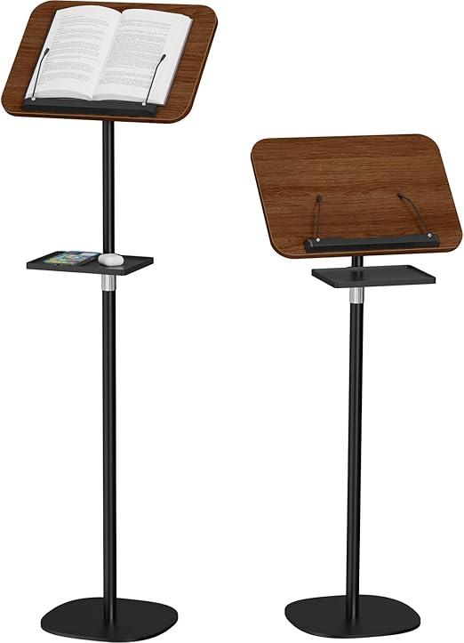 Snughome Floor Book Stand with Removable Tray, Wood Standing Book Stand for Reading, Height Adjustment 21"51", Music Stand Cookbook Stand Textbook Stand Laptop Stand Book Holder for Display