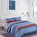 Cozy Line Home Fashions Sailor Navy Striped 100% Cotton Reversible Bedding Quilt Set, Coverlet Bedspread for Boys Kids (Navy/Red, Twin - 2 Piece)