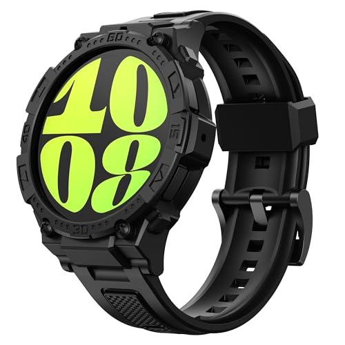 GELISHI Compatible with Galaxy Watch 6 Band 44mm Case Rugged Men Sport Band Protective Bumper Case for Galaxy Watch 6/5/4 44mm Black