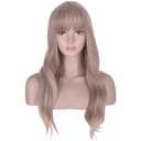 morvally Long Wavy Wig with Bangs for Women Heat Resistant Synthetic Hair Natural Looking for Daily Use (Mix Ash Blonde)