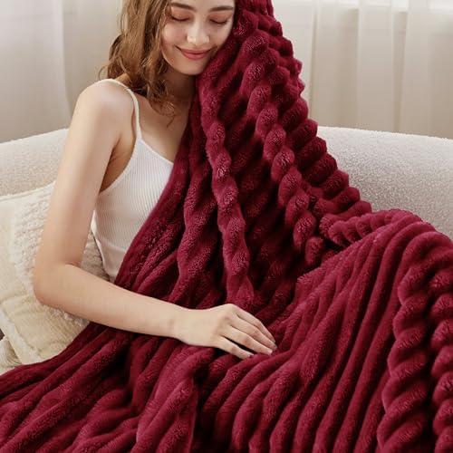 Bedsure Deep Red Blanket for Couch - GentleSoft Cozy Soft Blankets for Women, Cute Small Throws for Girls, 50"x60"