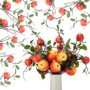 10 Pcs 17.72 Inches Artificial Fake Apple Branches Realistic Tall Apple Bouquets Tree Branch with Long Stem and Green Leaves Fruit Plant for Home Office Vase Filler Shop Decoration