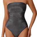 RXRXCOCO Women Tummy Control One Piece Swimsuits Ruched Strapless Bathing Suits Slimming Swimwear (Black, M)