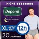 Depend Night Defense Adult Diapers, Incontinence Underwear for Men, Disposable, Overnight, Extra-Large, Grey, 20 Count