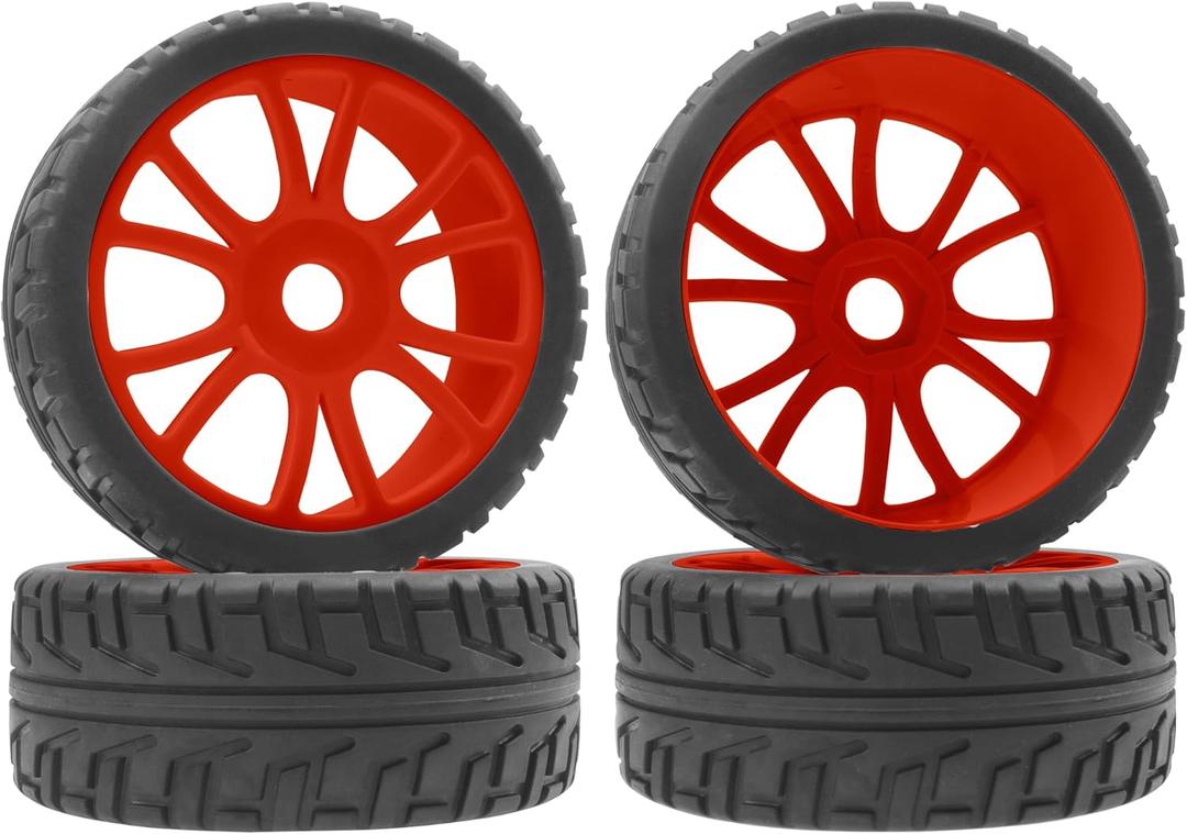 ShareGoo 1/8 RC Buggy Off Road Tires and Wheels Rim 17mm Drive Hex Compatible with Arrma Typhon Kyosho Losi VRX Redcat Tamiya HPI 1/8 RC Off Road Buggy (Red)