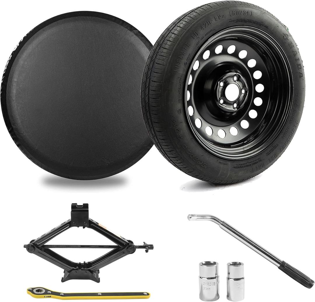 Spare Tire Kit Compatible with 2020-2026 Tesla Model Y - Includes 18x4 Rim, 155/85R18 Spare Tire, 28.5 Rolling Diameter, Includes car Jack kit and Spare tire Bag.