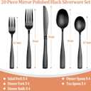 20 Pcs Black Silverware Set, Food-Grade Stainless Steel Flatware Set for 4, Square Cutlery Set, Mirror Polished Tableware Eating Utensils Set for Kitchen, Include Knife Fork Spoon Set,Dishwasher Safe