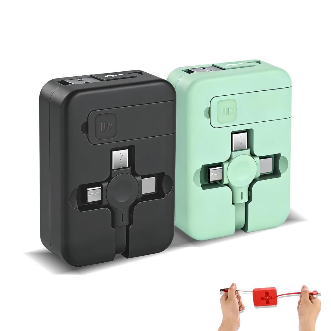 Gartmost 2 Pcs 3 in 1 Retractable Multi Fast Chargers Cable(1M) with USB C/Micro USB/L and Phone Stand, Compatible with iPhone 17/16/15/14/13/12/11/10/9/8/Android/Tablet