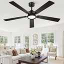 52 Inch Ceiling Fan with Lights and Remote, Smart APP Control, Dimmable with All-Setting Memory, Quiet DC Motor Reversible Blades, Damp Rated Modern Ceiling Fan for Bedroom Patio Living Room, Black