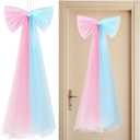Zeyune Large Pink Bow Party Decorations 13.4 x 28.7 Inch Hanging Mesh Bow for Baby Shower Girls Boys Birthday Bachelorette Wedding Ribbon Bows for Gift Wrapping DIY Craft Party Decor (Pink and Blue)