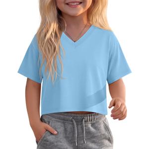 Girl Toddler Crop Tops | Short Sleeve T Shirts, Summer Basic Tees, V Neck, Casual, Comfy, Cropped, Solid Color, Cute,for Kids 18M-5T, School