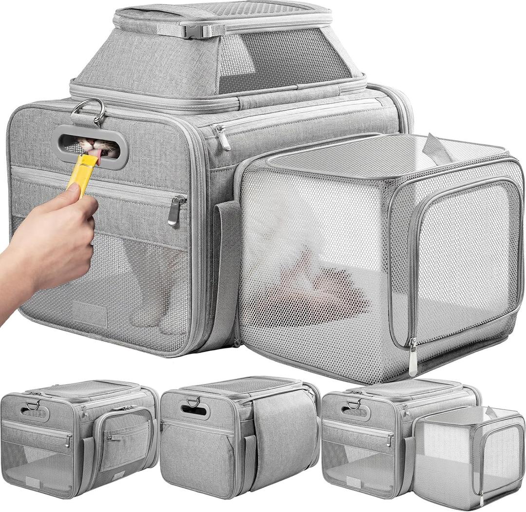 Top and Side Expandable Pet Carrier with Treat & Pet Window,18x13x9.5 Inch Southwest Frontier Airline Approved,Soft-Sided Dog Carrier for Small Dogs and Cats,Travel Cat Carrier with Locking Zippers