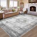 Vintage Living Room Area Rug - 8x10 Large Machine Washable Boho Moroccan Distressed Farmhouse Rugs for Bedroom - Soft Non-Slip Indoor Floor Accent Rugs for Office Dining Room (Grey, 8'x10')