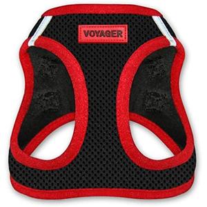 Best Pet Supplies Voyager Step-In Air Dog Harness - All Weather Mesh, Reflective, No Pull Harness for Small, Medium Dogs, Cats - Secure with Hook & Loop Fastener, Buckle, Double D-Rings - Red Trim, L