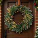 NeoL'artes 26inch Gold Wreath for Porch Front Door Mantle and Fireplace Wrapped Grapevine with Ornaments Snow Pinecones Winter Season Home Decor