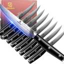 Steak Knives Set of 8, 4.5 Inch Non Serrated Dinner Knife, Forged German Steel Damascus Pattern Straight Edge Meat Knife with Full Tang Handle, Dishwasher Safe, Ideal for Gift (Black)