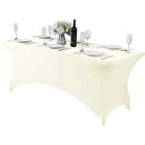 Spandex Table Cover for 6Ft or 4fT or 8ft Table Universal Fitted Stretch Tablecloth for Party, Banquet, Wedding and Events-Ivory (72" x 30" (Rectangular))