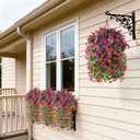 Artificial Fake Hanging Flowers for Outdoors, 2 Pcs Artificial Hanging Plants Outdoors Spring Summer Decor, UV Resistant Faux Violet Silk Flowers for Planters Front Door Yard Garden(Purple Rose Red)