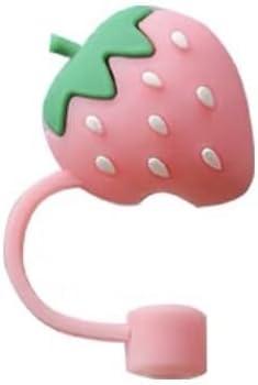 Pink strawberry Straw Cover for Stanley, Cute Straw Topper for Tumblers and Stopper for Reusable Straws Tip Lids8mm Silicone Straws Covers Cap for Stanley Cup Accessories, Disposable Drinkware