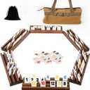 Rummy Cube 6 Player Edition with 6 Wooden Racks Trays 160 Numbers Rummy Tiles Set with Zippered Case Rummy Travel Game Set Classic Board Games for Family Adults Party (Burnt Color)