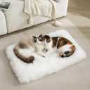 Self Warming Dog Cat Bed Mat 19.6x31.4 Inch, Washable Soft Plush Faux Fur Fluffy Puppy Heating Pad Blanket for Indoor Pet Sleep Cushion White