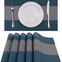 WAZAIGUR Woven Vinyl Placemats,Washable Easy to Clean Table Placemats (Set of 6, Blue Grey)