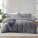 Hearth & Harbor Grey Duvet Cover Full Size, 3 Piece Soft Double Brushed Bedding Set, Includes 1 Duvet Cover 80x90 inches with Button Closure and 2 Pillow Shams