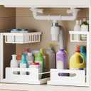VUSIGN 2 Tier Under Sink Organizer, Slide Out Pull Out Cabinet Organizer, Cabinet Kitchen Bathroom Storage Organization Shelf, 2 Pack, White