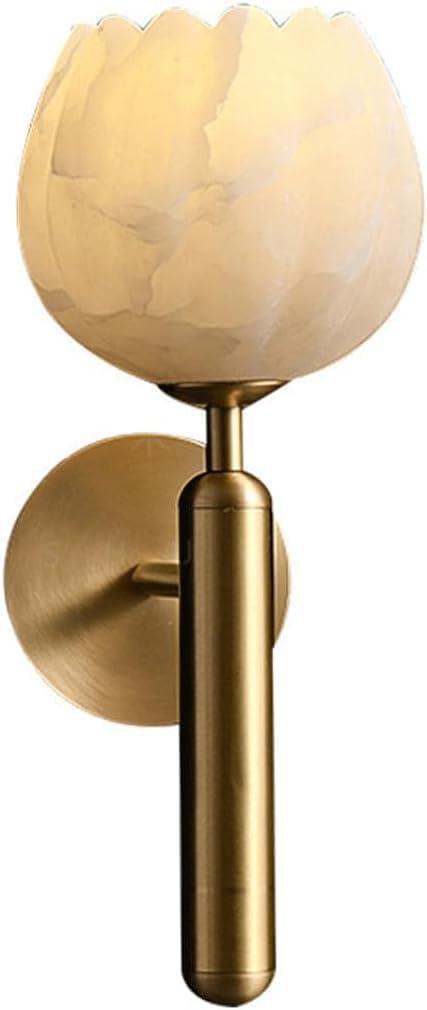 SIYGANK White Alabaster Wall Sconce Natural Marble Stone Wall Light Fixture Mid Century Modern Hallway Wall Sconce Antique Farmhouse Flower Wall Mounted Lamp for Bedroom Living Room Bathroom